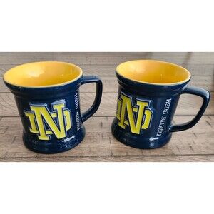 Lot of 2 Notre Dame Fighting Irish Sculpted Coffee Tea Java Mug Cup